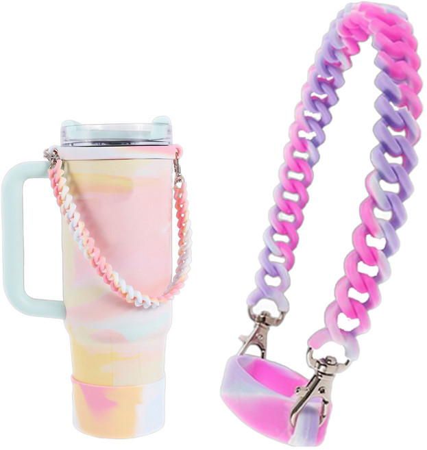 올레디유 스탠리 텀블러 호환 실리콘 체인 스트랩 스타벅스 손잡이 끈 홀더 텀블러 꾸미기, 퍼플핑크, 1개