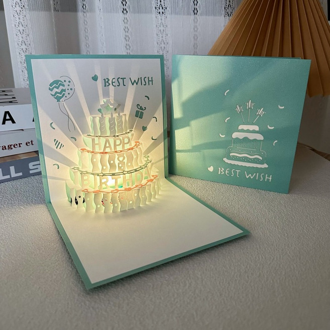 3D立體蛋糕音樂卡片 附錄音功能, 春日藍蛋糕音樂黃燈, 30包