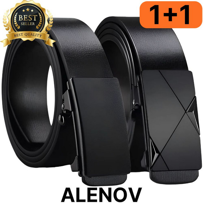 알레노브 남자 자동벨트 남성 소가죽 허리띠 2개