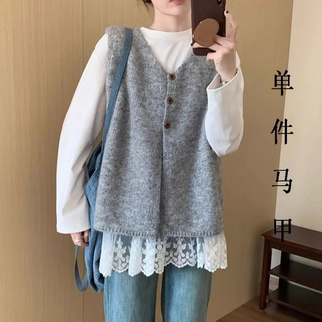 針織毛衣馬甲背心 - 韓系寬鬆時尚氣質上衣 (臺灣出貨)