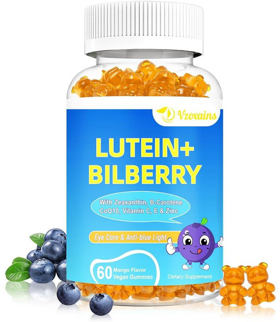 루테인 및 제아잔틴 젤리 20mg 빌베리 아스타잔틴 오메가 3 비타민 C E 함유 - 성인 및 아동용 무설탕 눈 건강 보충제 - 안구 건조증 시력 선명도 황반 지원, 60 Count (Pack of 1), 1) 60 Count (Pack of 1), 60정
