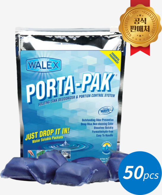 주니스 [공식수입사] WALEX 포타팩 용변분해제 카라반 캠핑카 50개팩 블루