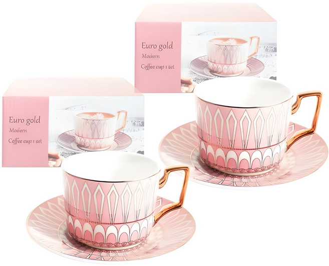 유로골드 모던 커피잔 2인 세트, 핑크, 1세트