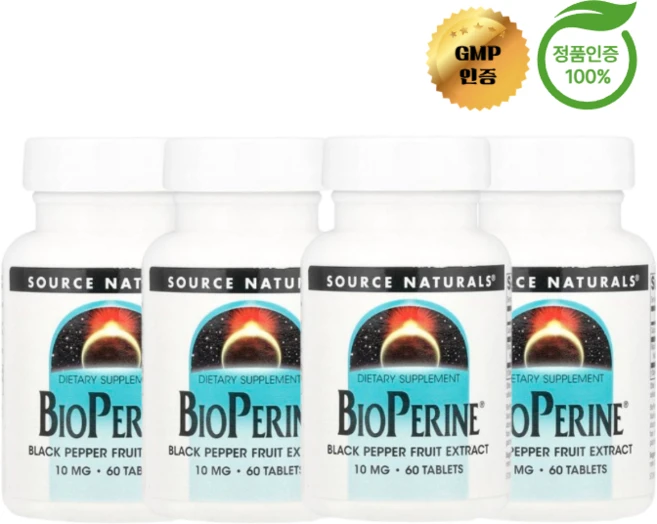 2+2 소스 내추럴스 바이오페린 10mg 60정, 4개 - 쿠팡
