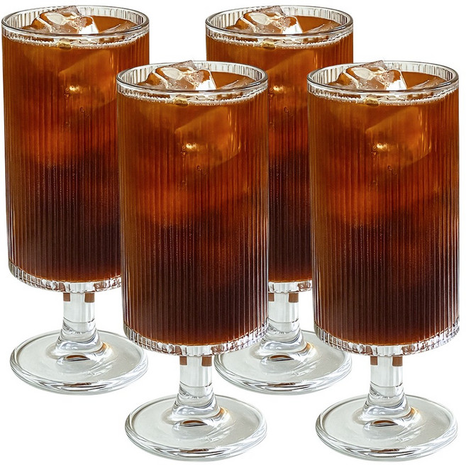 루비코코 플리츠 카페 유리 물 컵 맥주 하이볼 고블렛 잔, 4개, 투명