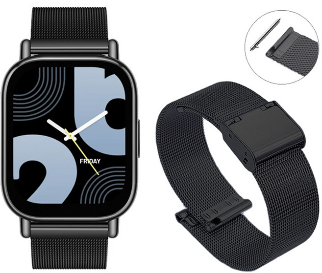 SKENOS 22mm 표준 스트랩 스테인리스 밀레니즈 시계줄 레드미워치5 라이트 액티브 어메이즈핏 갤럭시워치 호환, 블랙, 1개