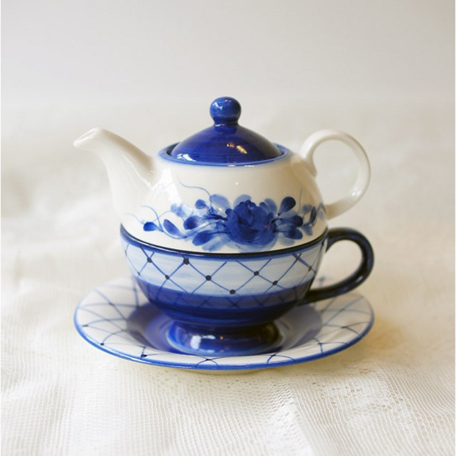 쉬즈데코 블루로즈 핸드페인팅 도자기 티포원 티팟 다기 티포트 350ml, 티포원세트, 1개