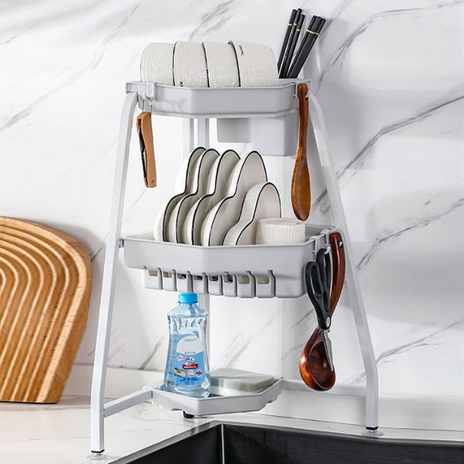 딜릭스 1단 물빠짐 코너 식기건조대 화이트 식기트레이