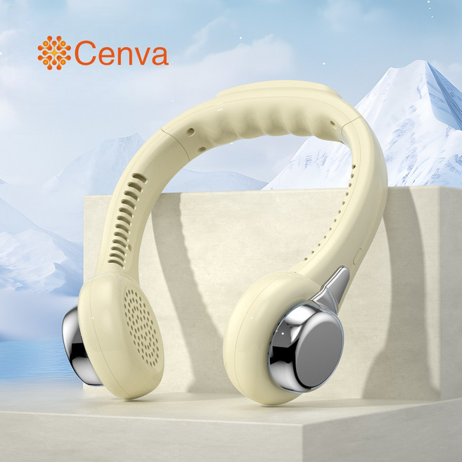 Cenva 무선 휴대용 미니 넥밴드 선풍기 무소음 대용량 배터리, 베이지색, HC08