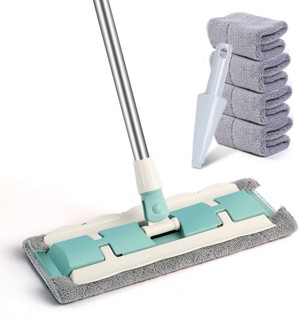 CozyTemp 다용도 밀대걸레 집게형 청소 막대걸레+극세사걸레 리필4매 밀대 세트 그린, 1개