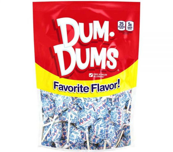 Dum Dums 낱개 포장 캔디 사탕 덤덤스 블루 라즈베리 롤리팝 개별 포장된 롤리팝이 들어있는 대용량 가방 단일 맛 고급 50개입, 솜사탕