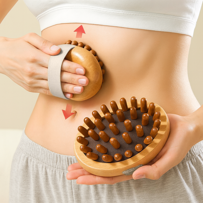 두피 바디 겸용 전신용 우드 마사지 브러시 2P 세트, 2개, 11*7.5cm 내추럴