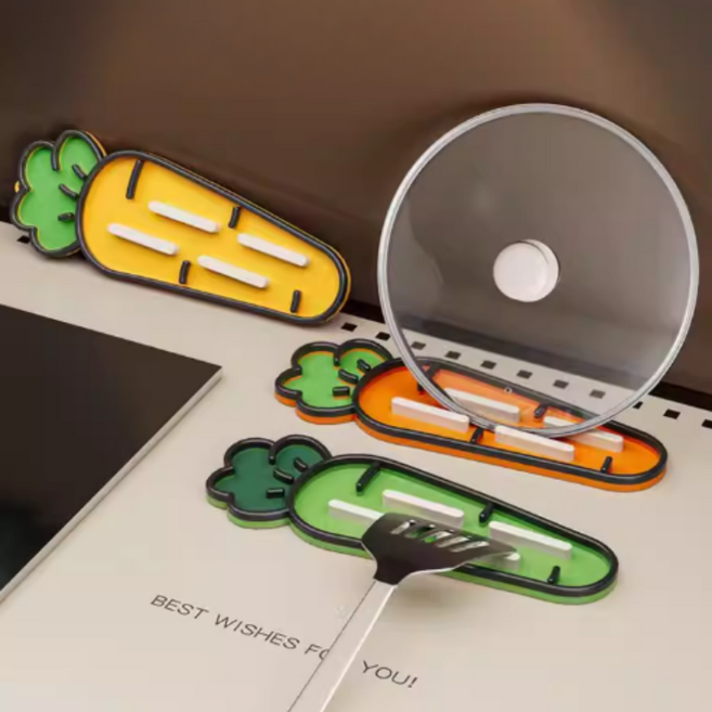 냄비뚜껑 국자 거치대 실리콘 주방 받침대 당근 디자인 류앤코, 1세트, 오렌지, 그린