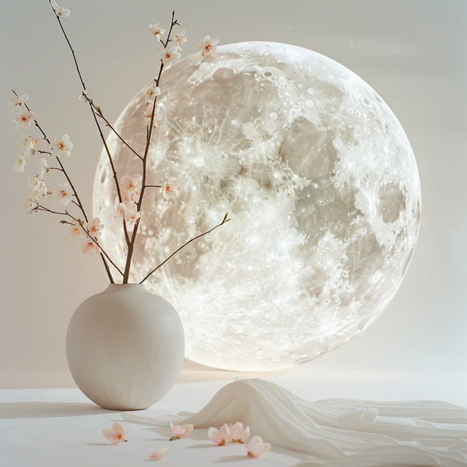 풍수지리 액자 달항아리 달 매화 캔버스액자 20cm x 20cm, 평온을 품은 달그림