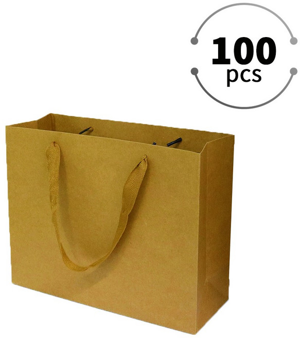두꺼운 고급 종이쇼핑백 선물용 종이가방 무지 종이백 도시락 포장 쇼핑백 답례품 케이크 가방 100매, 크라프트