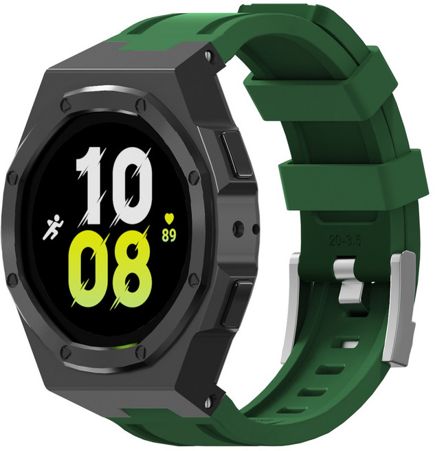 호환 갤럭시워치7 일체형 실리콘 스트랩 개조 밴드시계줄 40mm 44mm, 그린-블랙 케이스, 1개