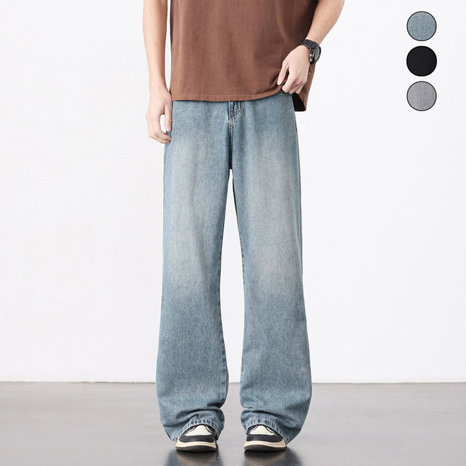 wassup 남자 청바지 봄여름용 패션 캐주얼 부츠컷 통바지 와이드팬츠 남자 여름바지