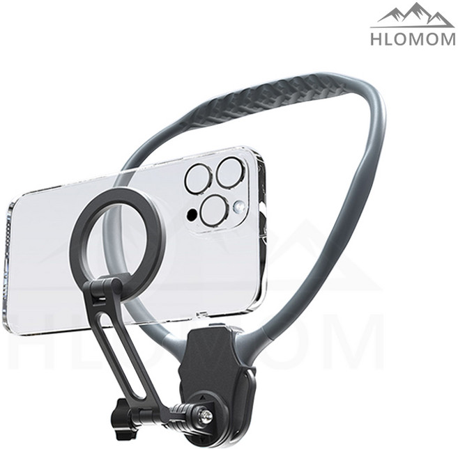 HLOMOM 磁吸掛脖手機支架 第一視角拍攝 360度旋轉 橫豎切換 兼容多款手機, 1套, magsafe磁吸掛脖支架-灰色