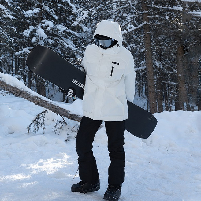 핑크바울몰 남자 스키장룩 보드복 스키복 세트 방수 방한, 1개, 화이트 재킷+블랙 팬츠 세트