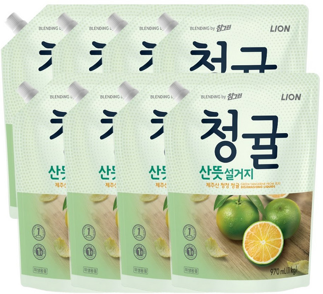 참그린 청귤 산뜻 설거지 주방세제 리필, 1kg, 8개