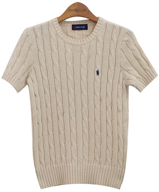 라파클럽 여성 케이블 꽈배기 면 100% 반팔 여름 니트 스웨터