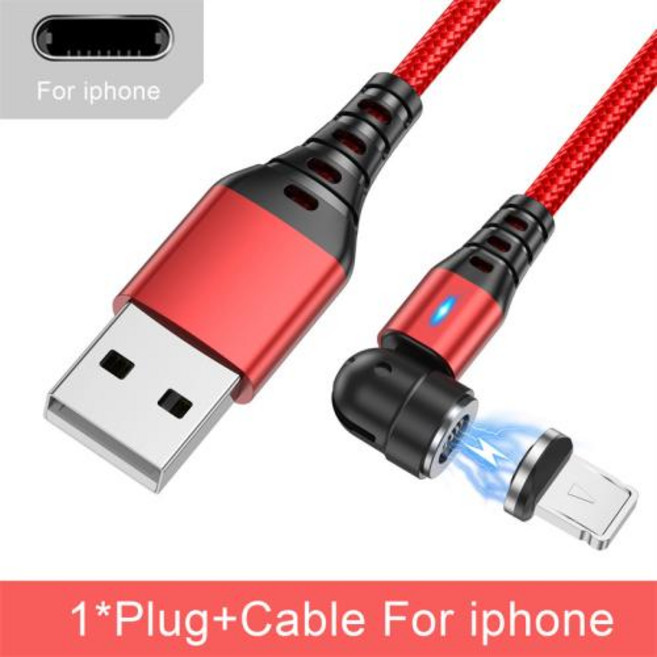 Lovebay 고속 충전 C타입 케이블 마이크로 USB 자석 충전 휴대폰 데이터 코드 아이폰 와이어 540 회전 3A, [11] Red For iphone, [03] 0.3m, 1개
