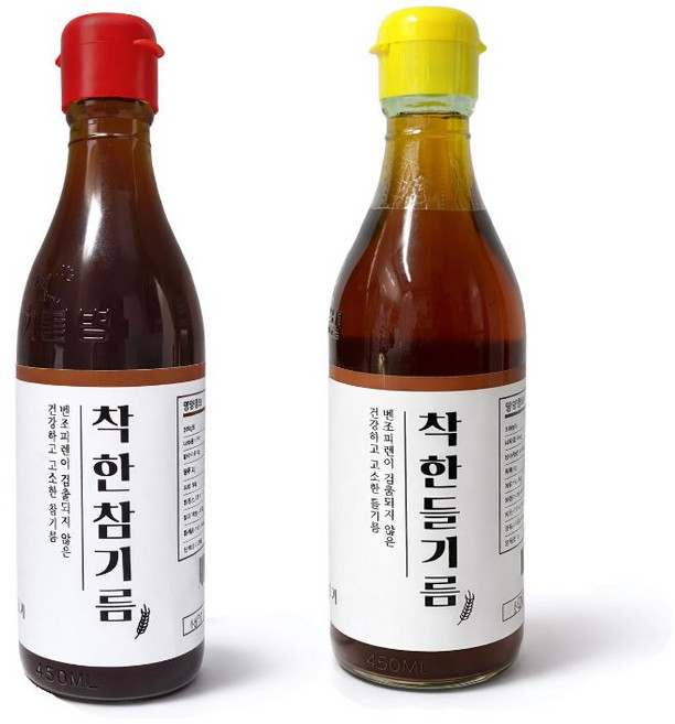 꼬소명가 일회착유 착한 참기름 들기름, 2개, 350ml