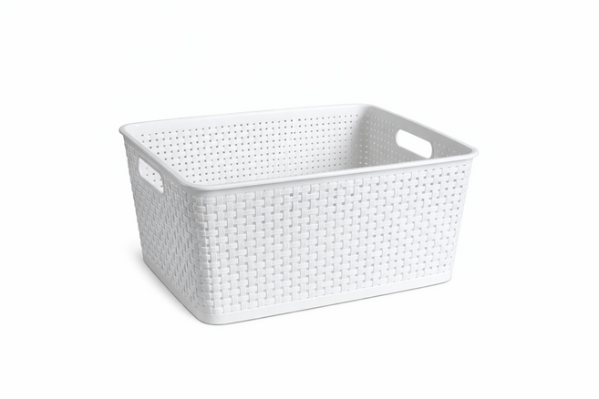 올릭 라탄패턴 팬트리 정리 플라스틱 수납 바구니, 1개, 화이트