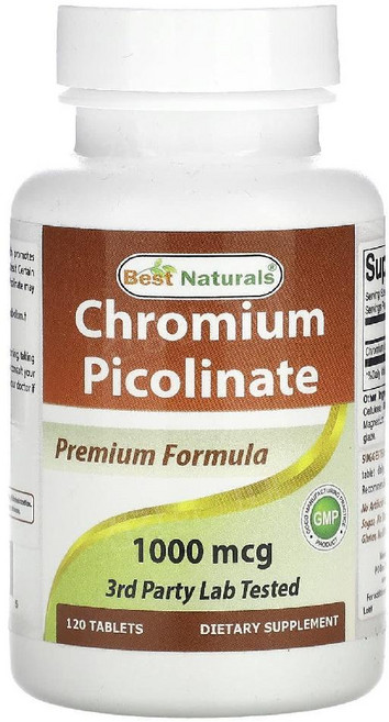 베스트내추럴 크로뮴 크롬 피콜리네이트 1000mcg 120정 피콜린산 Chromium, 1개