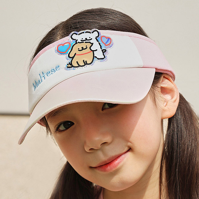 여아용 몰티즈 로고 자수 썬캡 햇빛가리개 핀캡 어린이 홀로그램 여름 모자