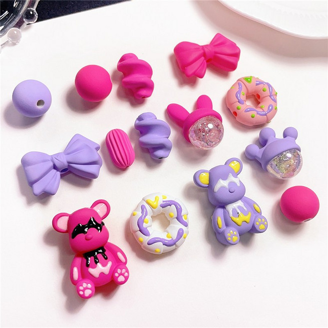 핫핑크 보라 무광계통 곰돌이 리본 도넛 폰스트랩비즈공예재료, (R62-5)토끼모자, 보라 1개, 1개