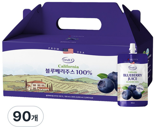 바이퀸 100% 블루베리 주스 즙 원액, 90개, 100ml