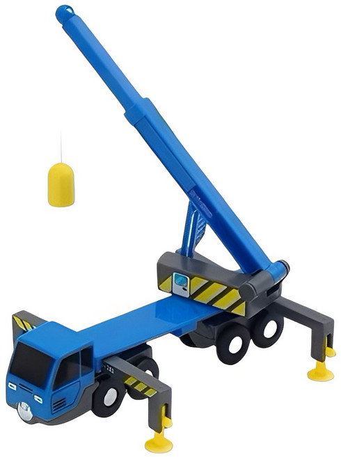 木製磁性吊車/工程車玩具 (兼容IKEA木質軌道), 藍色大吊車, 1套