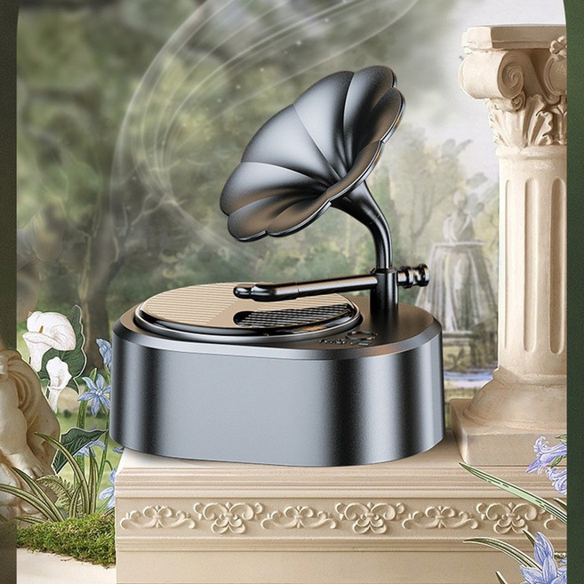 차량용 프리미엄 방향제 센트리스 태양열 나팔레코드 축음기모형 태양열 새차선물 방향제 10ml, 나팔레코드 블랙 시크릿가든, 1개