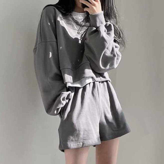 여성 맨투맨 밴딩 반바지 트레이닝 세트