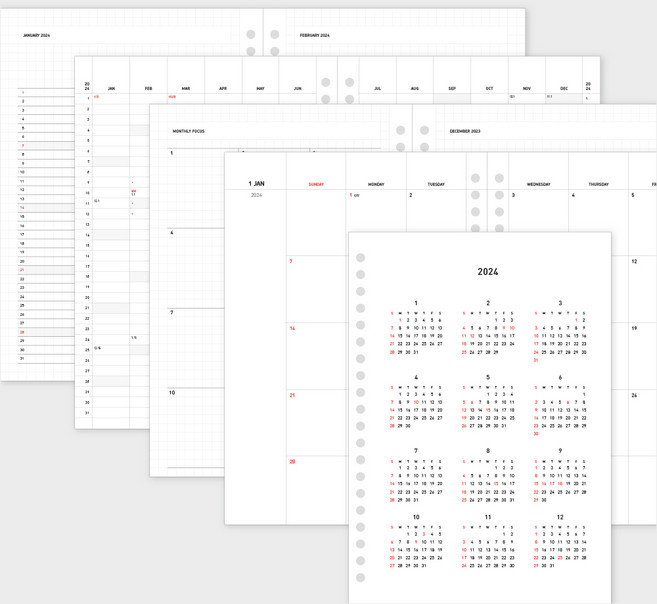 데이스테이션 6공 20공 A5 다이어리 속지 A5 2026 먼슬리, 분리형, 일시작