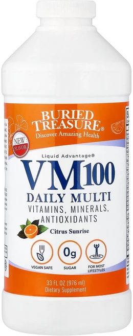 Buried Treasure Liquid Advantage® VM100 데일리 멀티 시트러스 선라이즈 976ml(33fl oz) Treasure (베리드 트레져), Buried Treasure Liquid Advanta, 1개, 976ml - 쿠팡