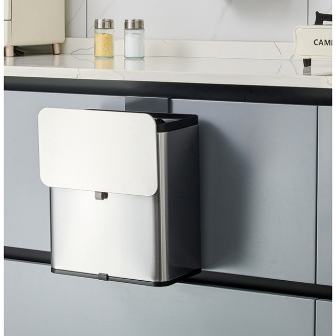 필인어스 스텐 싱크대 걸이형 휴지통, 1개, 실버