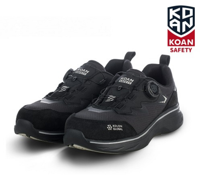 코앤 코오롱글로벌 코앤 다이얼 논슬립 와이드토캡 코듀라 원사 경량 안전 작업화 KS-407D, 블랙, 1개