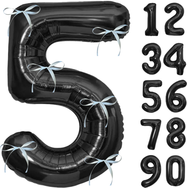 파티에진심인사람들 초대형 숫자풍선+발레코어 리본 6p 세트 40인치 100cm 셀프 백일 돌 환갑 촬영 포토존, 1개, 블랙5