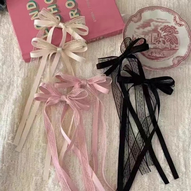 [사러왕]발레코어 롱리본 미니집게핀 2개세트 헤어집게핀 반묶음 땋은머리 롱테일 헤어핀 옆머리핀