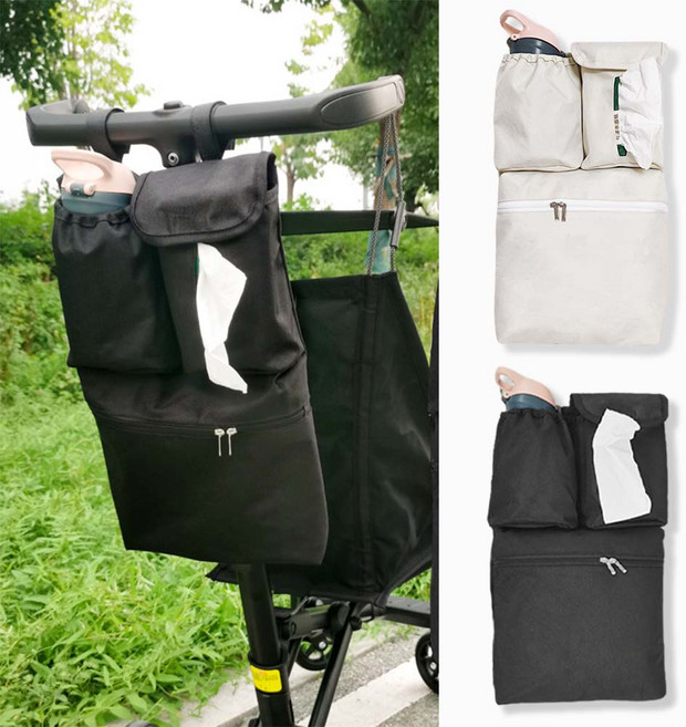 루베이 유모차 스트랩형 정리 가방 - 다중포켓 분리수납 내구성 방수 원단 원단 유모차 전용, 블랙, 1개