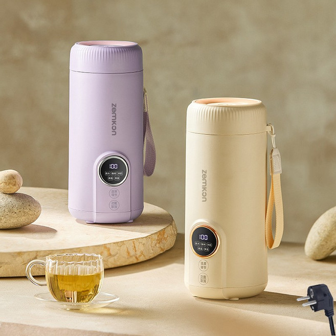 HUID 휴대용 전기 포트블 워터컵 자동 온도조절 여행용 미니 전기주전자 스테인리스 보온 온수컵, KM-998퍼플