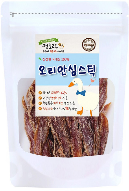 멍도락 강아지 수제간식 국내산 100% 오리북어 오리오트밀 피부모질도움 몸에좋은 국내산오리, 1개, 60g, 오리안심스틱