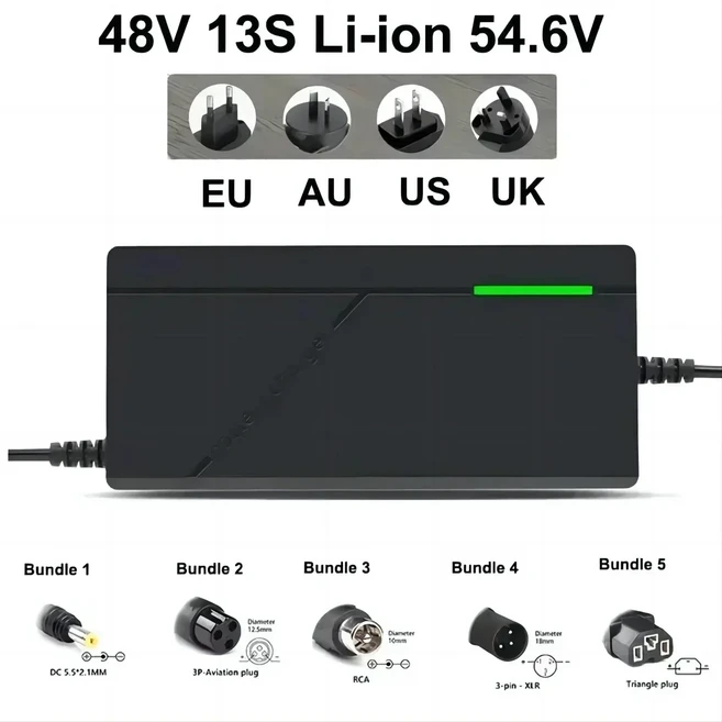 36V 48V 52V 60V 72V 충전기 2A 3A 5A 84V 58.8V 54.6V 42V 리튬 배터리 팩 EU 스마트 고속 대용량, 02 3A, 03 번들 1, 02 54.6V 13S charger