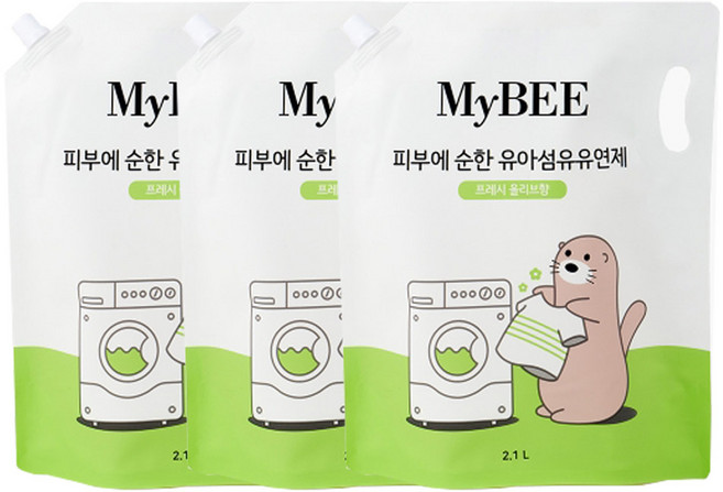 마이비 유아용 피부에 순한 섬유유연제 프레쉬올리브향 리필, 2.1L, 3개