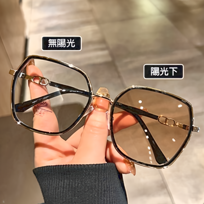 變色眼鏡 女款 74275, 黑金框變茶片