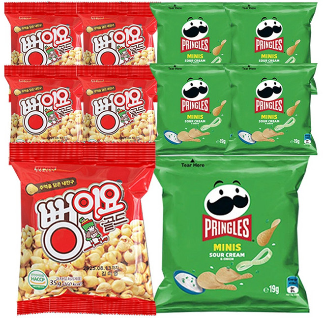 너굴물산 미니 사이즈 프링글스 양파맛 19g 뻥이요 35g 간식 과자 단짠 구성, 270g, 1세트