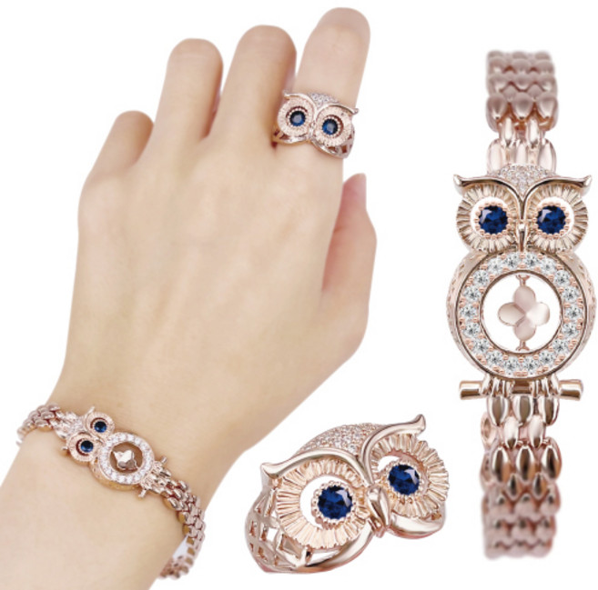 [혜성 주얼리] 레토 사파이어 댄싱클로버 부엉이 반지 팔찌 2종