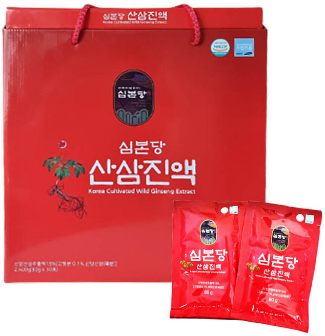 심본당 산삼진액 엑기스 인삼 홍삼 산양산삼 12년근 부모님 명절 추석 설 선물 한국산삼공사, 80ml, 30개
